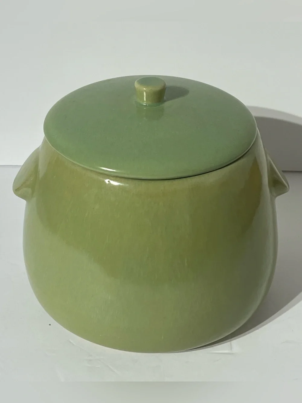Vintage La Solana Ware Cookie Jar with Lid Bean Pot Style Green MCM 50s